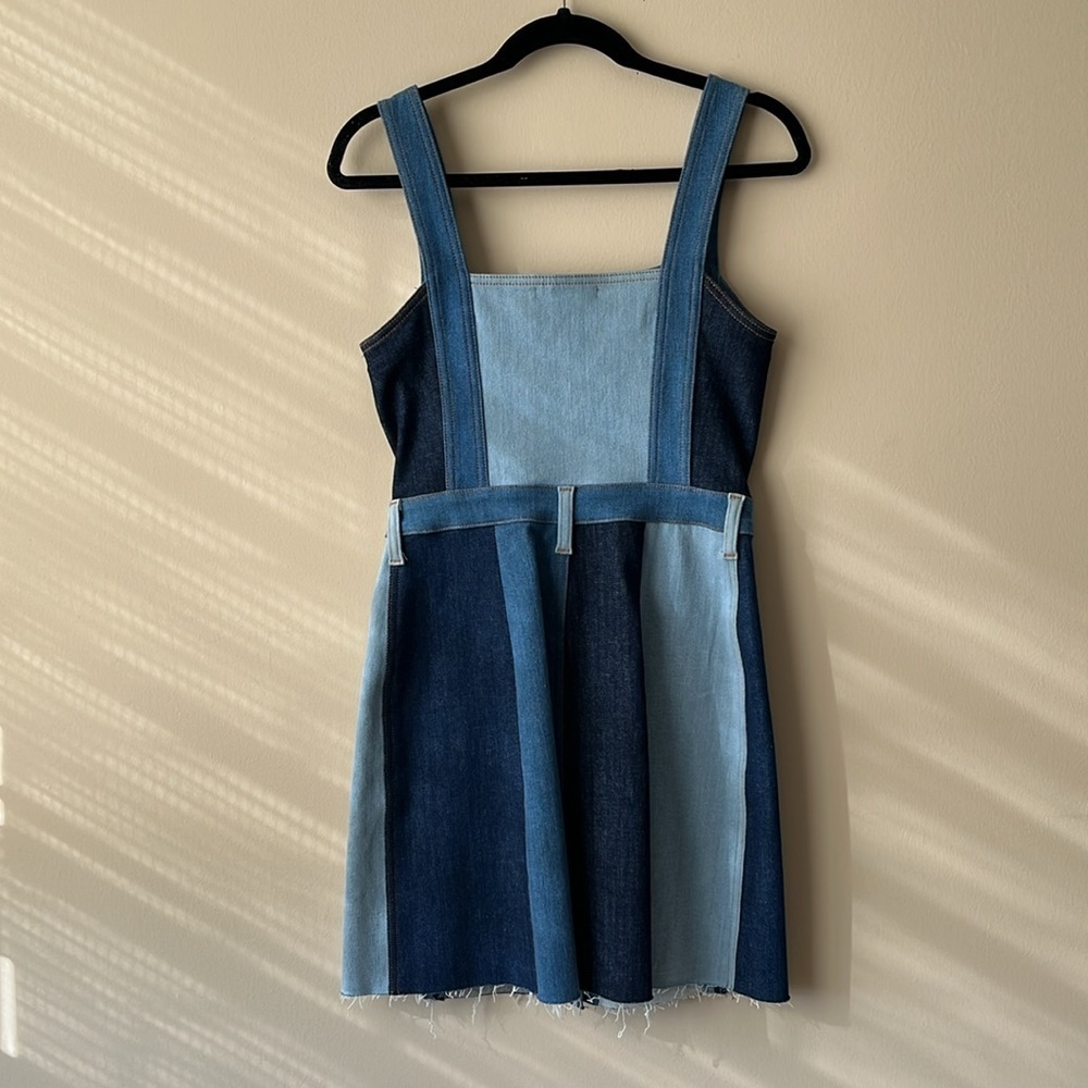 7 For All Mankind Patchwork A Line Button Front Mini Dress In Patchwork Found - Picture 5 of 9
